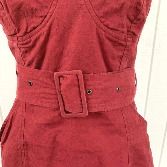 Urban Outfitters Women Angelique Belted Sleeveless Linen Mini Dress Red Size 2 - Picture 4 of 9